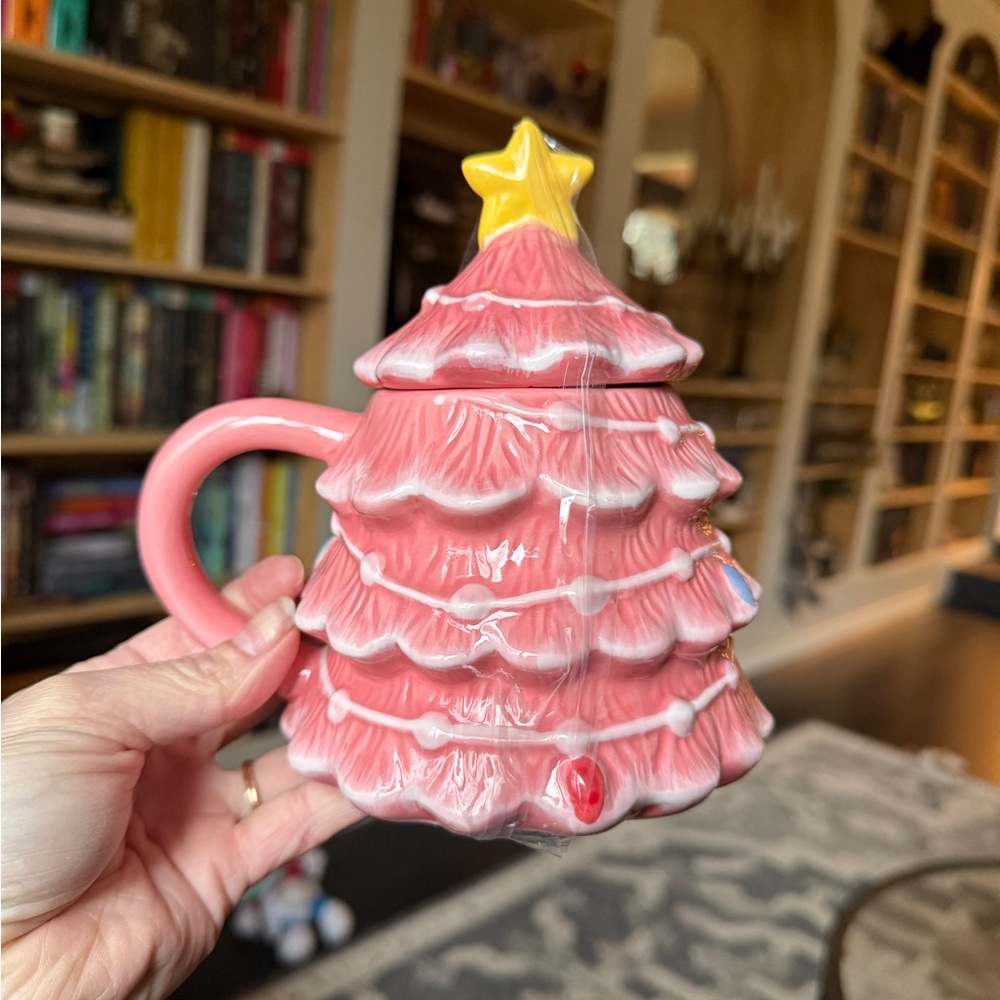 New and sealed Pink Christmas Tree Mug with Star Lid world market
